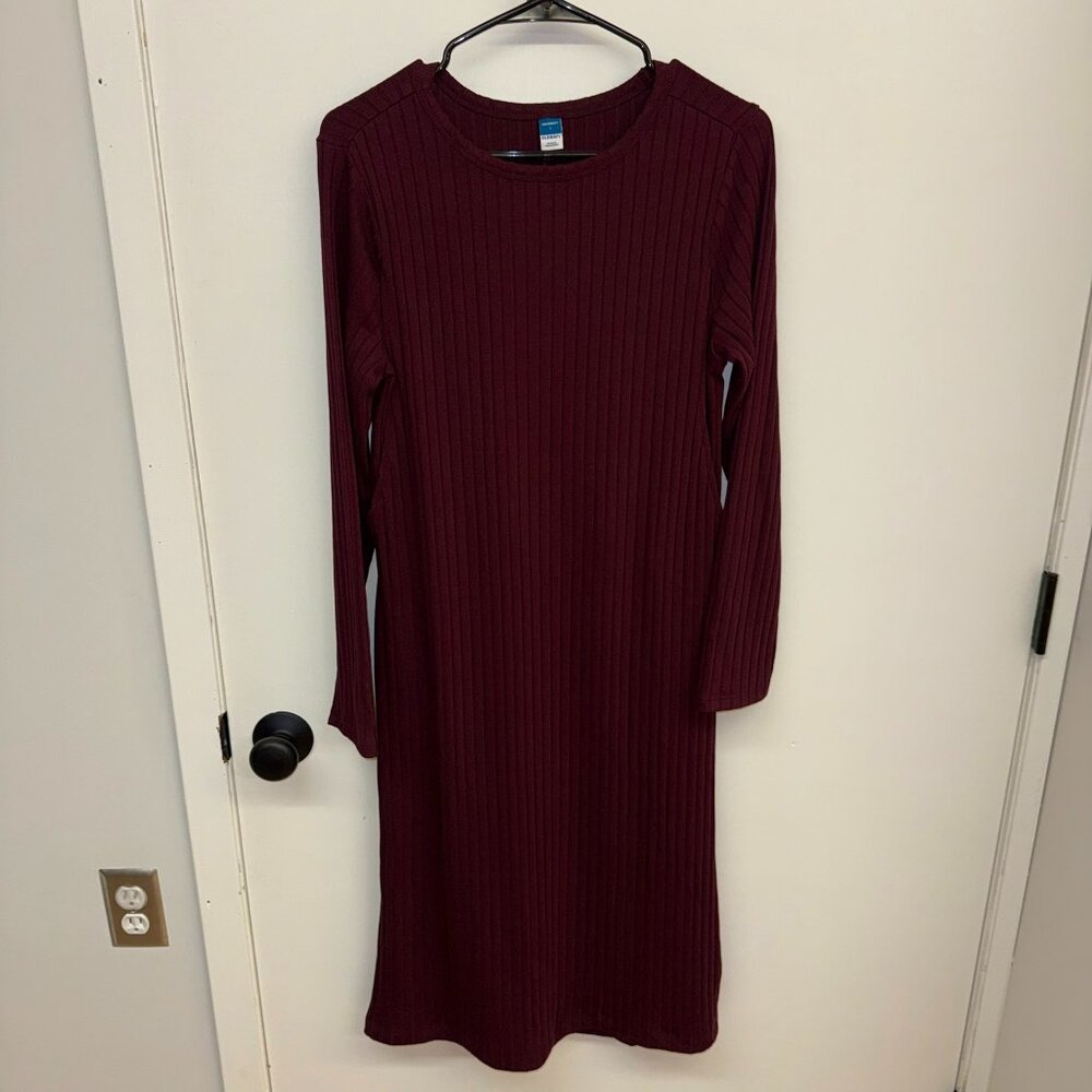NWOT Old Navy Maternity L Dark Purple Long Sleeve Ribbed Maxi Dress